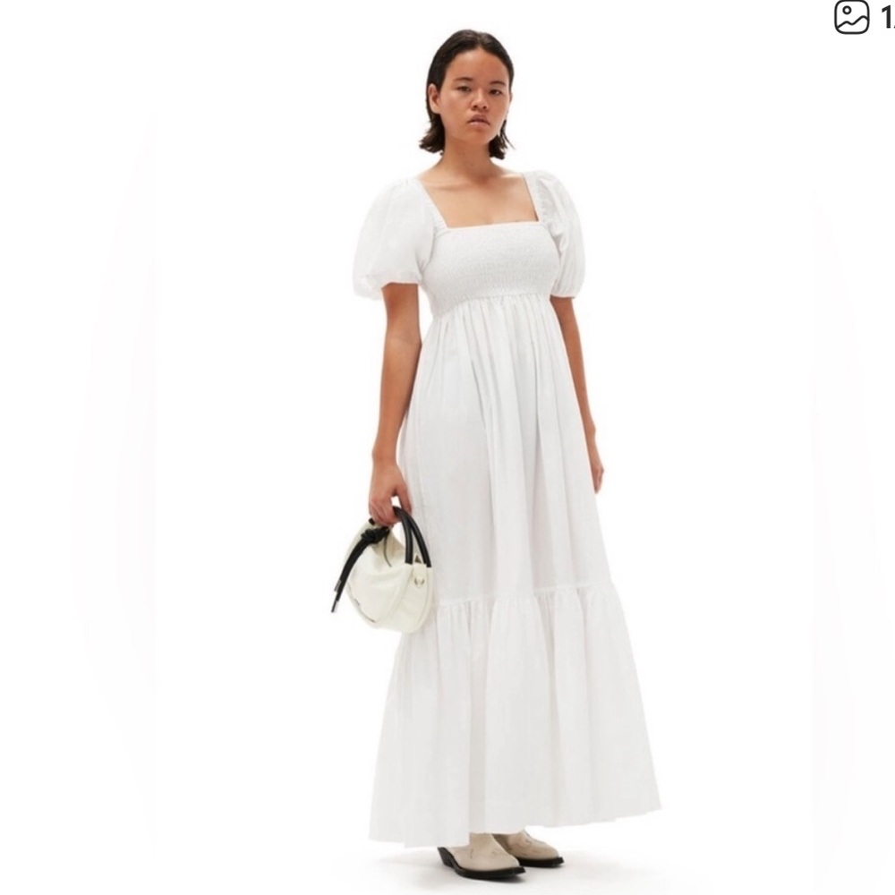NWT GANNI COTTON POPLIN SMOCK MAXI DRESS IN WHITE Size: 36